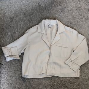 Zara Light Cream/taupe 100% Linen  Button-Front Boxy Top